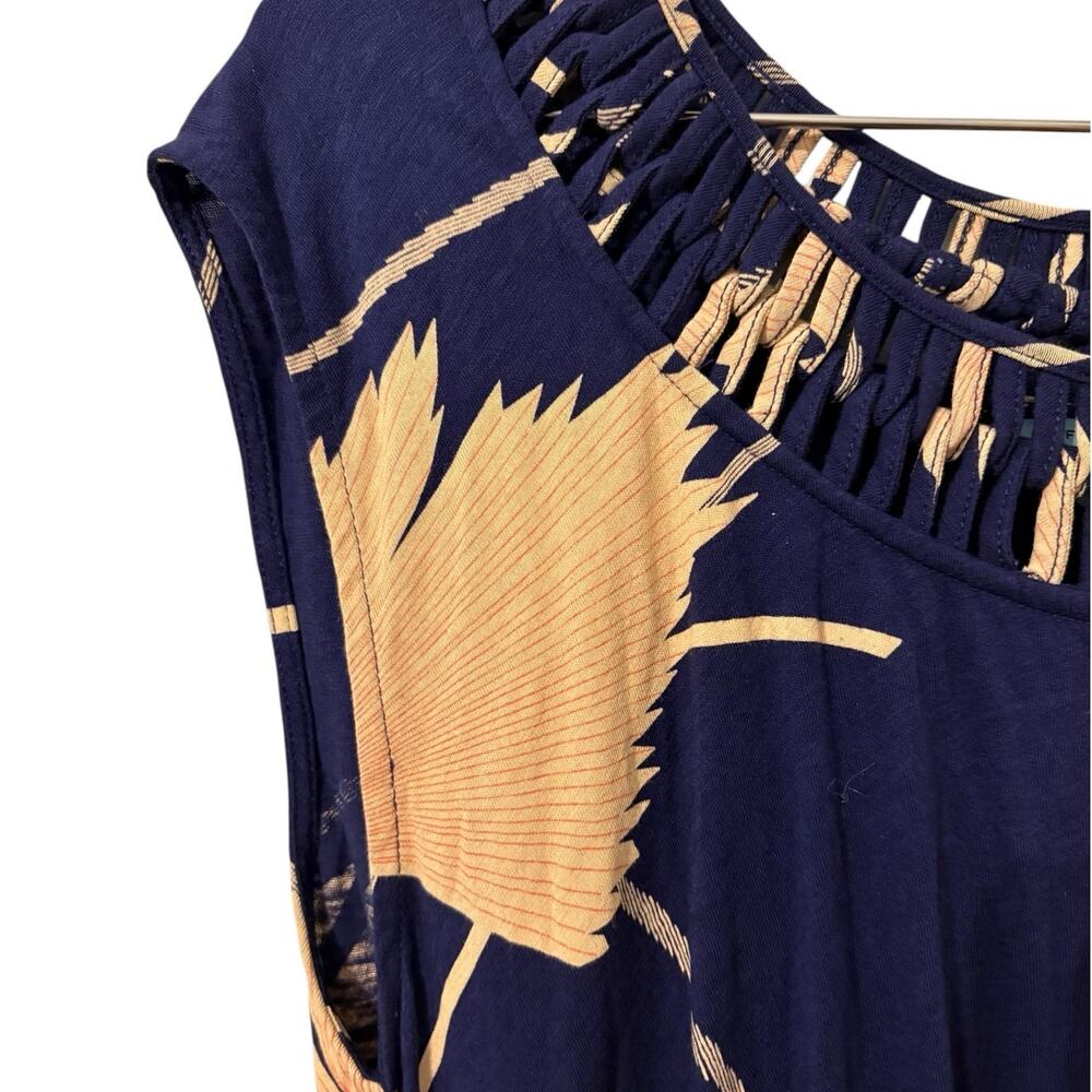 Anthropologie Leifnotes Navy and Peach Floral Print Modal Blend Day Dress S - Picture 7 of 7